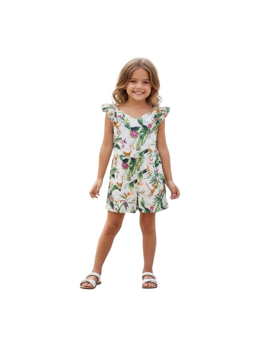 Janie and Jack Girl’s Jungle Print Flutter Sleeve Romper Size 7